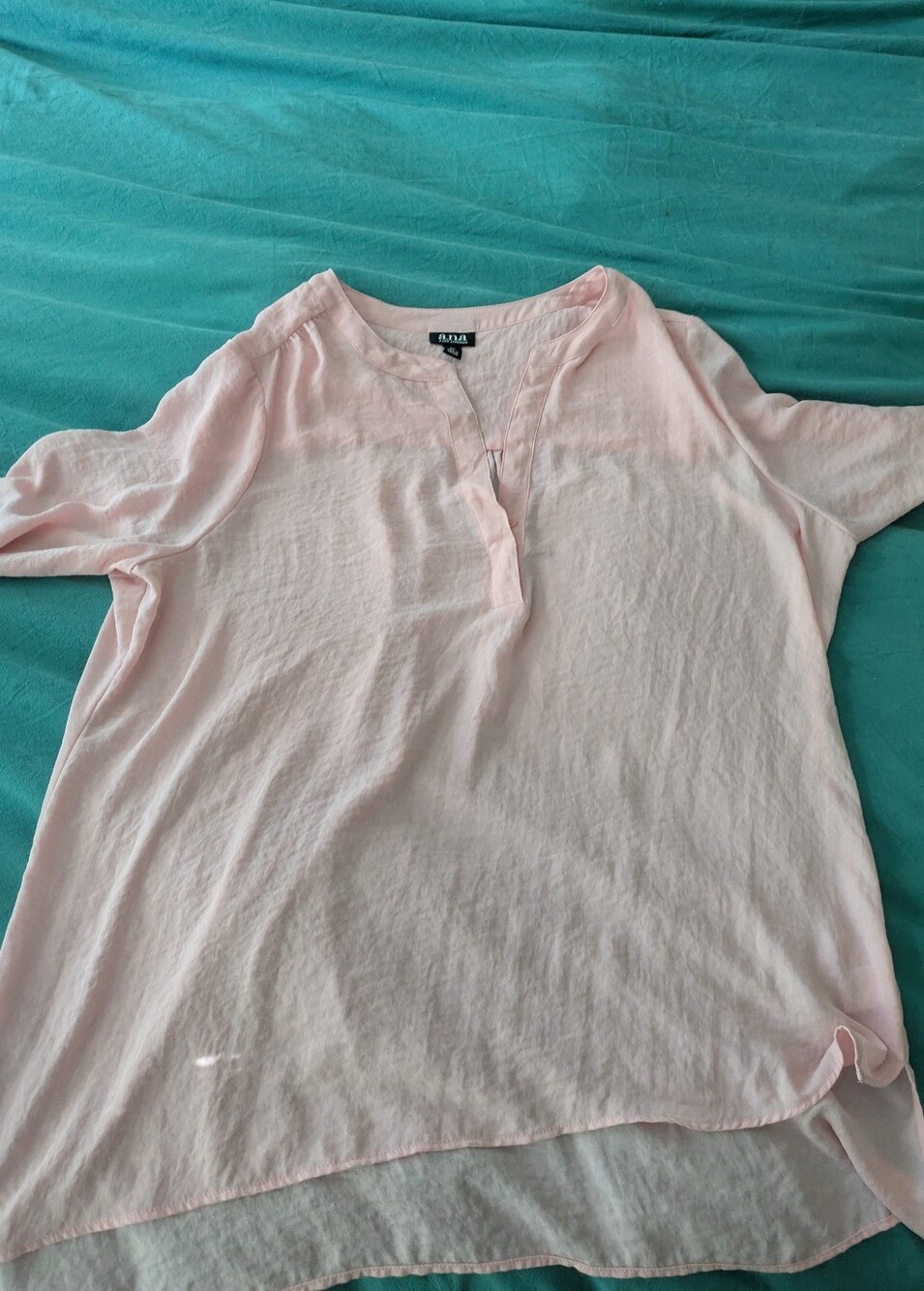 3/&15 Sheer Pink Split-Neck Tunic Top High Low Slouchy Textured